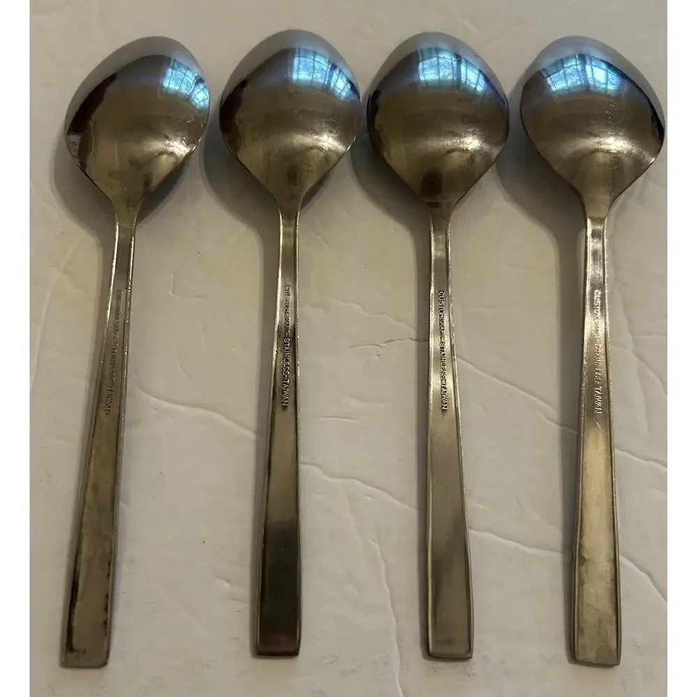 Vintage Customcraft Fluer‎ De Lis Set Of 4 Soup/Dinner Spoon Stainless Flatware